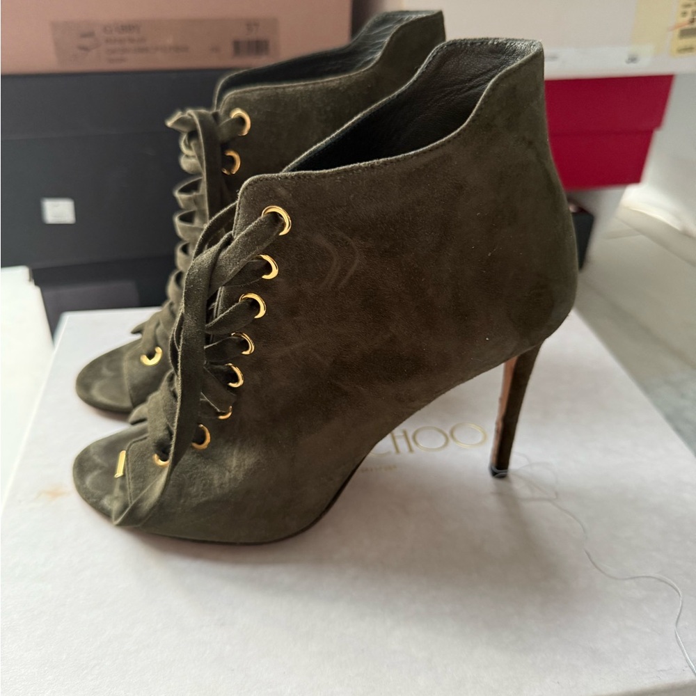 Olive Green Suede Ankle Boots